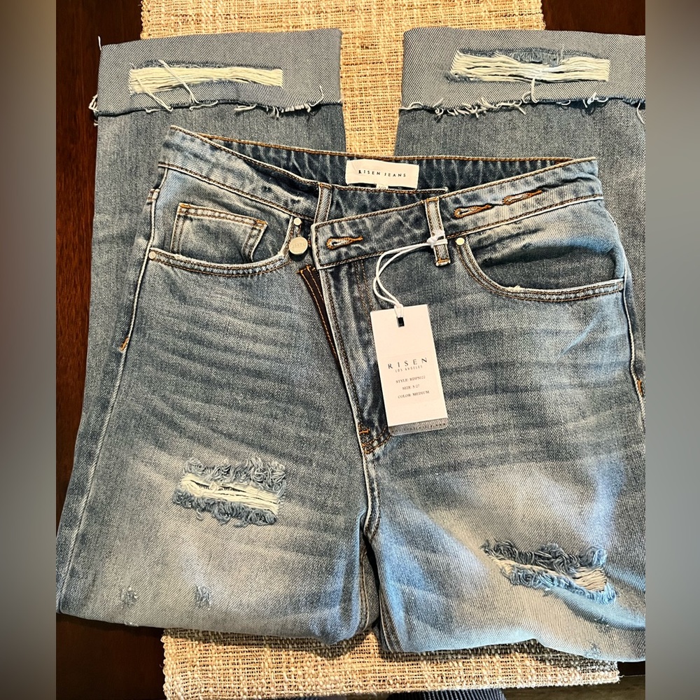 Risen Jeans - High Rise Crossover Wide Straight Jeans - Size 27
